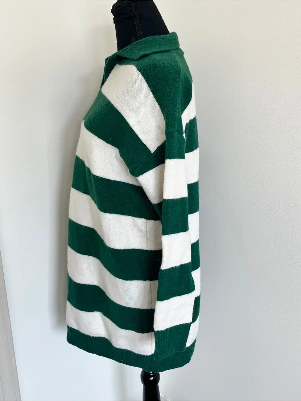 Princess Polly Green Cream Striped Polo Sweater Rugby Preppy S/M